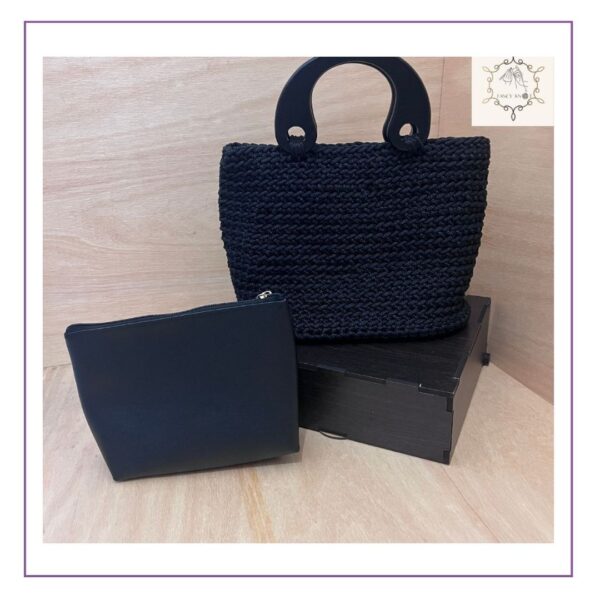 Crochet Classy Black bag with leather pouch